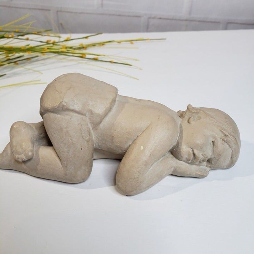 Vintage 80s Sculpted Treasures Sleeping Baby Boy Clay Realistic Figurine Toddler